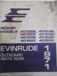 Evinrude 1971 Parts book 40 HP, katso tarkemmat mallimerkinnät kuvista.