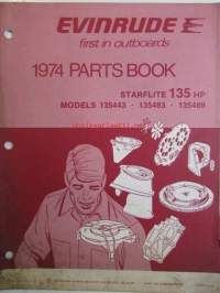 Evinrude 1974 Parts book Starlite 135 HP (First in outboards), katso tarkemmat mallimerkinnät kuvista.