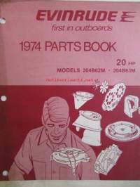 Evinrude 1974 Parts book 20 HP (First in outboards), katso tarkemmat mallimerkinnät kuvista.