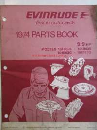 Evinrude 1974 Parts book 9.9 HP (First in outboards), katso tarkemmat mallimerkinnät kuvista.