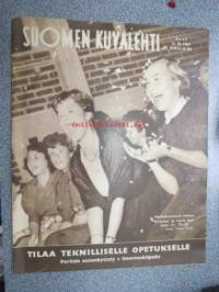 Suomen Kuvalehti 1954 nr 43, 23.10.1954, sis. mm. seur. artikkelit / kuvat / mainokset; Kansikuva Nahkakonventin riemua, Täysosuma karamellit, Lapin maalari Eino