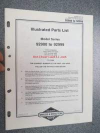 Briggs & Stratton Illustrated Parts List Model Series 92900 to 92999 varaosaluettelo, tyypit näkyvät kuvissa