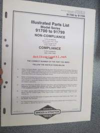 Briggs & Stratton Illustrated Parts List Model Series 91700 to 91799 varaosaluettelo, tyypit näkyvät kuvissa