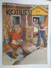 Kotiliesi 1945 nr 8, Huhtikuu sis. Kansikuva Martta Wendelin, Ajankuvaa kevät 1945. Onko puutarhasi vihreä avara kotisi? Alli Kivivuori esitellään.