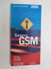 Sonera GSM 2000 Autoilijan tiekartta ja Sonera GSM peittoalueet / Bilistens vägkarta och Sonera GSM täckningsområden -kartta