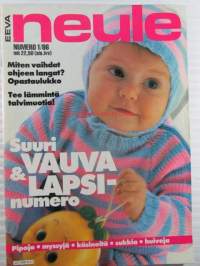 Eeva neule 1986 nr 1, suuri vauva & lapsinumero, katso sisältö kuvista tarkemmin.