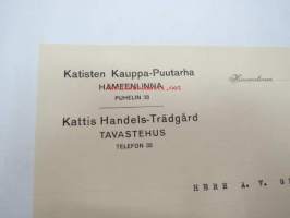 Kartisten kauppapuutarha, Hämeenlinna 17.3.1926 -asiakirja