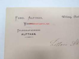 Ferd. Alfthan, Wiborg (Viipuri), 8.11.1902 -asiakirja