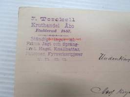 J. Torckell Kruthandel Åbo, Turku / Uudenkaupungin Kone- ja Rautakauppa, Uusikaupunki, 15.11.1910 -asiakirja