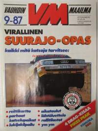 Vauhdin maailma 1987 nr 9, sis. mm. seur. artikkelit / kuvat / mainokset; mm. Formula-1 kasvo Satoru Nakajima, Pikes Peak kisa, RR-SM Kouvola, Ralli MM uusi
