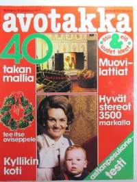 Avotakka 1977 nr 12, näin asutaan vuoden talossa, Kyllikki Stenrosin koti, takka