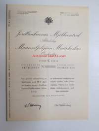 Jordbrukarnas Mjölkcentral Ab Maanviljelijäin Maitokeskus Oy, Helsinki 1955, Serie C Sarja etuoikeutettu - prioritets, 50 000 mk -osakekirja, blanco