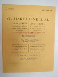 Oy Hardi Finell Ab, Helsinki 1938, 10 osaketta / aktie, á 1 000 mk - 10 000 mk -osakekirja, blanco, makuleras-leimattu
