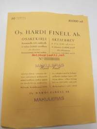 Oy Hardi Finell Ab, Helsinki 1938, 10 osaketta / aktie, á 1 000 mk - 10 000 mk -osakekirja, blanco, makuleras-leimattu