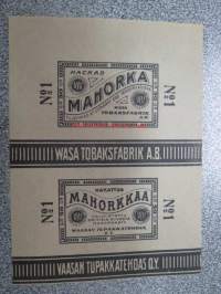 Hakattua Mahorkkaa No 1 - Vaasan Tupakkatehdas Oy / Hackad Mahorka No 1- Wasa Tobaksfabrik Ab -etiketti