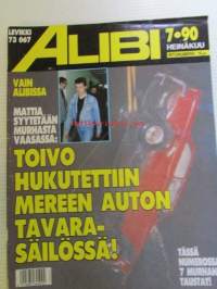 Alibi 1990 nr 7, sis. mm. artikkelit / kuvat / mainokset; Jari Olavi Lammasniemi katoaminen, Arto Kyllönen, Kullan ostaja Turkka Elovirta ja välittäjä Juhani