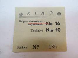 Kino (Toijala) 5.9.1944 -elokuvateatterin pääsylippu