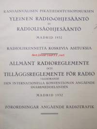 Kansainvälisen pikatiedotussopimuksen Yleinen Radio-ohjesääntö ja Radiolisäohjesääntö Madrid 1932 - Radioliikennettä koskevia asetuksia - Allmänt