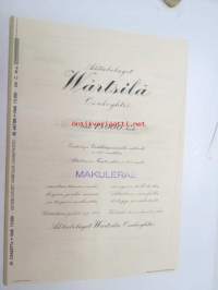 AB Wärtsilä Oy, 50 osaketta á 300 mk aktiebrev å 50 aktier á 300 mark, 15 000mk, Värtsilä 1936 -osakekirja, makuleras -leimattu