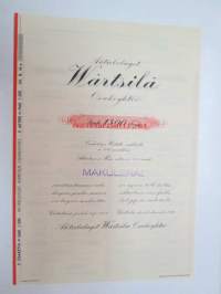 AB Wärtsilä Oy, 5 osaketta á 300 mk aktiebrev å 5 aktier á 300 mark, 1 500 mk, Värtsilä 1938 -osakekirja, makuleras -leimattu