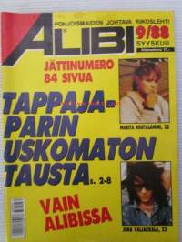 Alibi 1988 nr 9, sis. mm. artikkelit / kuvat / mainokset; Juha Valjakkala, Marita Routalammi, Jorma Törmä, Kari Nyström, Tauno Kuosmanen, Reijo Hammar, katso