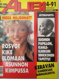 Alibi 1991 nr 4, sis. mm. artikkelit / kuvat / mainokset; Kike Elomaa, Tuula Sariola, Bertil Winberg, Ove Fredriksson, Eino Sinkkonen, katso sisältö kuvista