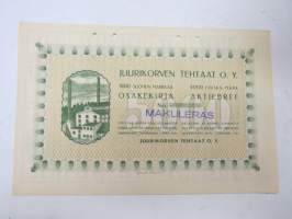 Juurikorven Tehtaat O. Y., Juurikorpi 1918, 5 000 mk -osakekirja / share certificate