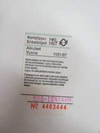 HKL/HST Helsinki 1101/87 Kertalippu - Enkelbilljett nr 4483444 Aikuiset/Vuxna - matkalippu / travel ticket