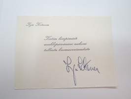 Irja Ketonen -kiitoskortti, alkuperäinen omakätinen nimikirjoitus -card with original signature / autograph
