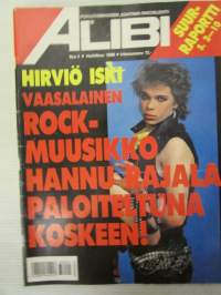 Alibi 1988 nr 4, sis. mm. artikkelit / kuvat / mainokset; Vaasalainen rockmuusikko Hannu Rajala - paloiteltuna koskeen, Tarja Huhtamäki o.s. Ylimäki hermostui