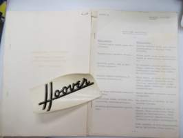 Hoover Oy pyykinpesukone Malli 0354 esittelyohje, Käyttö- ja hoito-ohje sekä Hoover-siirtokuva -washing machine instructions & salesman´s guide + decal, in finnish