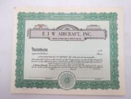 E J W Aircroft, Inc., 20 shares, nr -share certificate / osakekirja, blanco