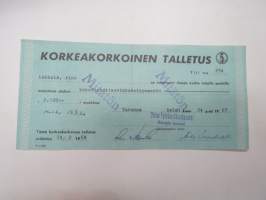 Korkeakorkoinen talletus  Tili nr 234, A.L. 2.120:- mk, 24.2.1967 -deposit certificate