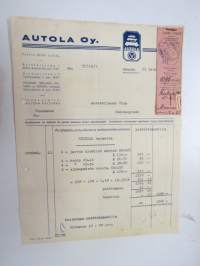 Autola Oy, Helsinki 22.5.1947 - Autokoulu ja autokorjaamo Visa, Uusikaupunki -asiakirja / business document