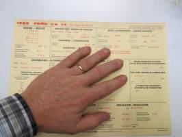 Ford 17M V4 1965 (from engine nr 109 33 97) Sun Electric Corporation -säätöarvokortti, monikielinen - englanti - espanja - saksa - ranska - Technical specifications