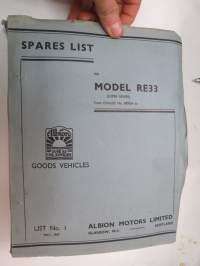 Albion Goods Vehicles - Spre Parts for Model RE33 (Super Reiver) from chassis nr. 69000A... List nr I, May 1967 -varaosaluettelo