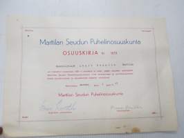 Marttilan Seudun Puhelinosuuskunta, osuuskirja nr 1679, 1.11.1973 -telephonen company share certificate