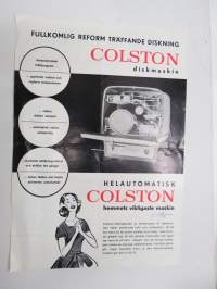 Colston diskmaskin -myyntiesite, ruotsinkielinen / sales brochure