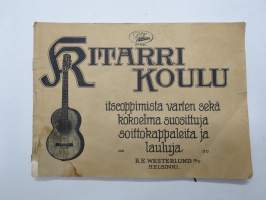 Kitarri koulu (kitarrikoulu / kitarakoulu) itseopimista varten sekä kokolelma suosittuja soittokappaleita ja lauluja -guitar school