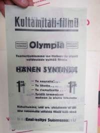 Hänen syntinsä / Hennes synd - elokuvateatteri Olympia (Helsinki) -elokuvajuliste