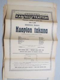Suomen Kansallisteatteri - Kuopion takana näytelmä, kirjoittanut Gustaf von Numers, 5.4.1921 -juliste / poster
