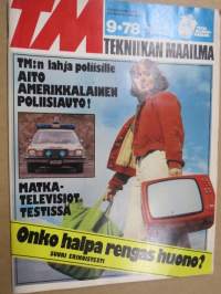Tekniikan Maailma 1978 nr 9, TM-25 Dodge Aspen poliisille, Minitrial, Kanootti-varusteet, Hourupää ruotsalainen, Erilainen rengastesti, Murheet ovat muistoja vain...