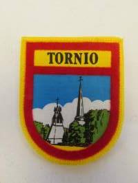 Tornio-kangasmerkki / matkailumerkki / hihamerkki / badge -pohjaväri keltainen
