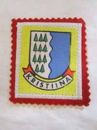 Kristiina -kangasmerkki / matkailumerkki / hihamerkki / badge -pohjaväri punainen