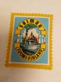 Saimaa Suomi-Finland -kangasmerkki / matkailumerkki / hihamerkki / badge -pohjaväri keltainen