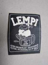 Lempi IV Olut - Kemin kansainväliset sarjakuvapäivät - Festival International De La BD 1987 -tarraetiketti, piirtanyt JOPE Jorma Pitkänen