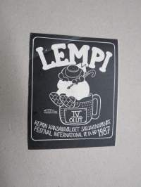 Lempi IV Olut - Kemin kansainväliset sarjakuvapäivät - Festival International De La BD 1987 -tarraetiketti, piirtanyt JOPE Jorma Pitkänen