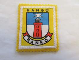Hangö -Hanko -kangasmerkki / matkailumerkki / hihamerkki / badge -pohjaväri keltainen