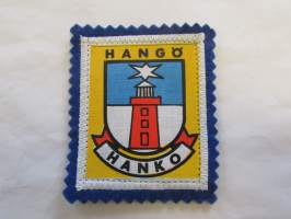 Hangö -Hanko -kangasmerkki / matkailumerkki / hihamerkki / badge -pohjaväri sininen