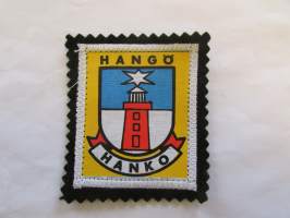 Hangö -Hanko -kangasmerkki / matkailumerkki / hihamerkki / badge -pohjaväri musta